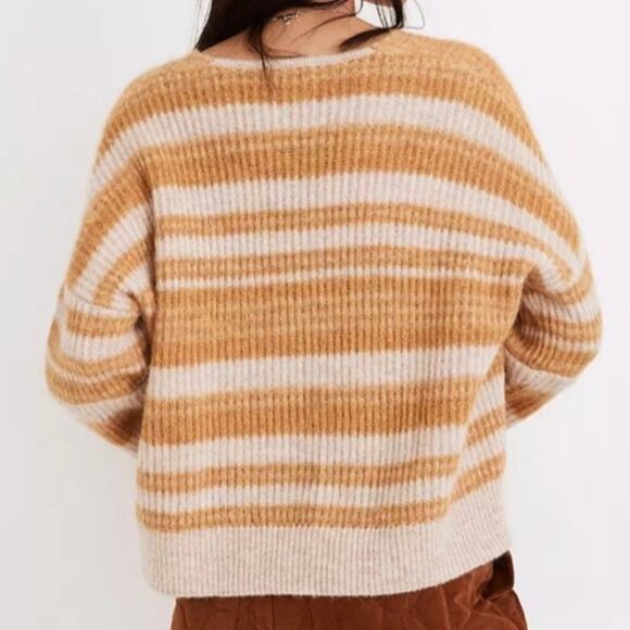 Madewell Juniper Space Dye Sweater Women M Mustard Cream Alpaca Wool Cropped - Picture 3 of 8